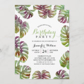50歳の誕生日パーティー熱帯水彩葉 招待状 (正面/裏面)