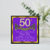 50歳の誕生日パーティー用パープル＆ゴールド 招待状 (スタンド正面)