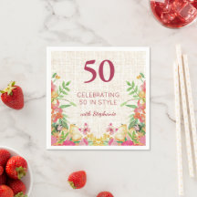 50歳の誕生日パーティー用ボールドフラワーリネン テーブル装飾