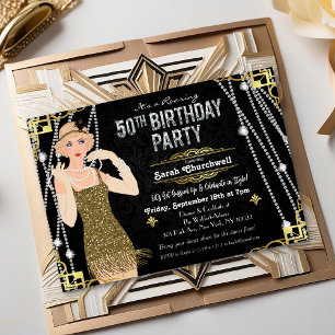 50歳の誕生日パーティー装飾ギャツビーフラッパーガール招待状 招待状