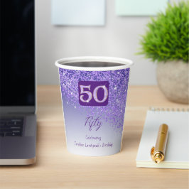 50歳の誕生日パーティー輝くパープルラメ 紙コップ