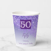 50歳の誕生日パーティー輝くパープルラメ 紙コップ (裏面)