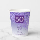 50歳の誕生日パーティー輝くパープルラメ 紙コップ (正面)
