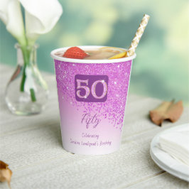 50歳の誕生日パーティー輝くピンクのラメ 紙コップ