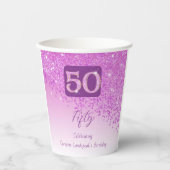 50歳の誕生日パーティー輝くピンクのラメ 紙コップ (正面)