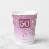 50歳の誕生日パーティー輝くローズゴールドのラメ 紙コップ (裏面)