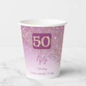 50歳の誕生日パーティー輝くローズゴールドのラメ 紙コップ (正面)