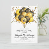 50歳の誕生日パーティー金ゴールドと黒い風船が白 招待状 (スタンド正面)