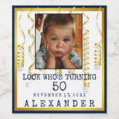 50歳の誕生日パーティー金ゴールド（写真の色を変更） ワインラベル (シングルラベル)