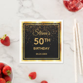 50歳の誕生日パーティー黒い金ゴールド紙吹雪 スタンダードカクテルナプキン (インサイチュ)