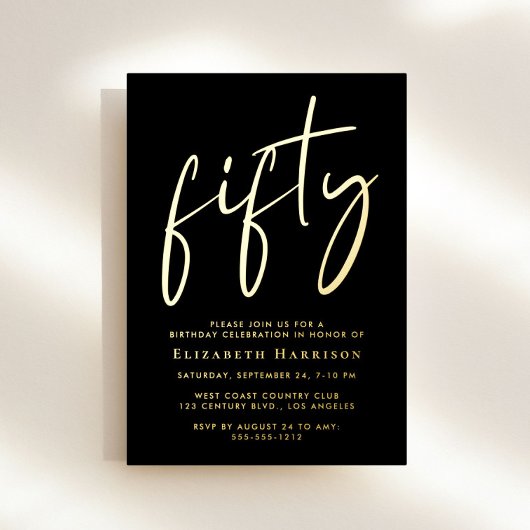50歳の誕生日パーティー おしゃれな手書き風 箔招待状
