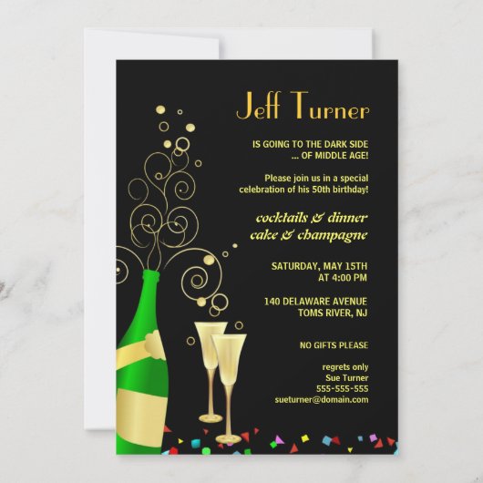 50歳の誕生日パーティー-おもしろいとフェスティバルシャンパン 招待状 (裏面)