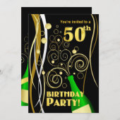 50歳の誕生日パーティー-おもしろいとフェスティバルシャンパン 招待状 (正面/裏面)
