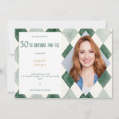 50歳の誕生日パーティー ウォーターカラーアーガイル ゴルフグリーン 招待状 (正面)