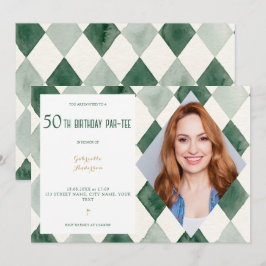 50歳の誕生日パーティー ウォーターカラーアーガイル ゴルフグリーン 招待状
