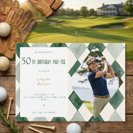 50歳の誕生日パーティー ウォーターカラーアーガイル ゴルフグリーン 招待状