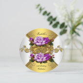 50歳の誕生日パーティー エレガントなバラ 紫 ゴールド R 招待状 (スタンド正面)