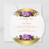 50歳の誕生日パーティー エレガントなバラ 紫 ゴールド R 招待状 (裏面)