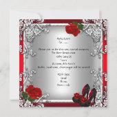 50歳の誕生日パーティー エレガントな赤いバラ シルバー 招待状 (裏面)