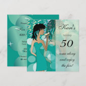 50歳の誕生日パーティー ガールパーティー | ティール 招待状 (正面/裏面)