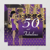 50歳の誕生日パーティー　ガールパーティー | 紫と金 招待状 (正面/裏面)