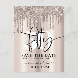 50歳の誕生日パーティー キラキラグリッター Save The Date ポストカード