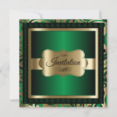 50歳の誕生日パーティー|グリーン·メタリック&金ゴールド 招待状 (正面)