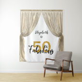 50歳の誕生日パーティー ゴールドカーテン フォトバックドロップ タペストリー (インサイチュ)