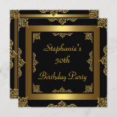 50歳の誕生日パーティー ゴールドメタル&ブラック 任意 招待状 (正面/裏面)