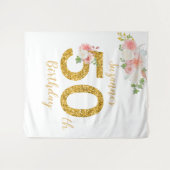 50歳の誕生日パーティー ゴールド フラワー フォト バックドロップ タペストリー (正面(横))