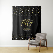 50歳の誕生日パーティー ゴールド＆ブラック バックドロップ タペストリー (インサイチュ)