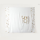 50歳の誕生日パーティー ゴールド ホワイト コンフェッティ 背景 タペストリー (正面(横))