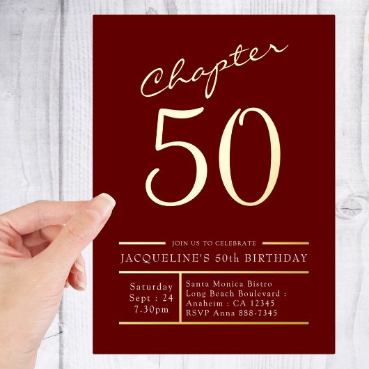 50歳の誕生日パーティー ゴールド 赤 箔招待状