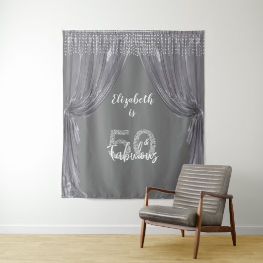 50歳の誕生日パーティー シルバーカーテン フォトバックドロップ タペストリー (インサイチュ)
