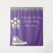 50歳の誕生日パーティー シルバーグリッター フォトバックドロップ タペストリー (正面)