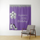 50歳の誕生日パーティー シルバーグリッター フォトバックドロップ タペストリー (インサイチュ)