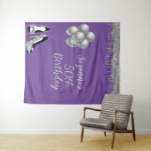 50歳の誕生日パーティー シルバーグリッター フォトバックドロップ タペストリー (インサイチュ(横))