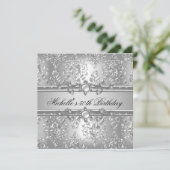 50歳の誕生日パーティー シルバー パール ジュエル ダマスク 招待状 (スタンド正面)