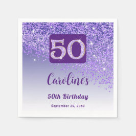 50歳の誕生日パーティー スパークリングパープルグリッター スタンダードカクテルナプキン