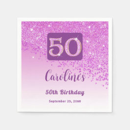 50歳の誕生日パーティー スパークリングピンクグリッター スタンダードカクテルナプキン