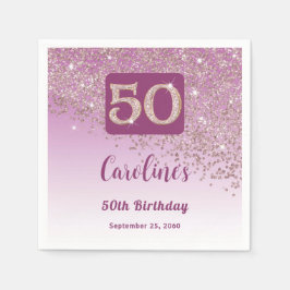 50歳の誕生日パーティー スパークリング ローズゴールド グリッター スタンダードカクテルナプキン
