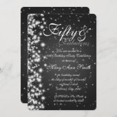 50歳の誕生日パーティー、スパークルブラック 招待状 (正面/裏面)