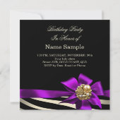 50歳の誕生日パーティー ゼブラ パープル ゴールド クリーム ブラック 招待状 (裏面)