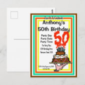 50歳の誕生日パーティー チョコレートケーキ レトロカラー ポストカード (正面/裏面)