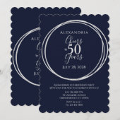 50歳の誕生日パーティー ネイビー シルバー おめでとう 招待状 (正面/裏面)