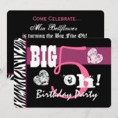 50歳の誕生日パーティー ビッグ5 オー ピンクゼブラ A01 招待状 (正面/裏面)