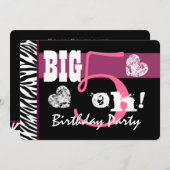 50歳の誕生日パーティー ビッグ5 オー ピンク ゼブラ A01 招待状 (正面/裏面)