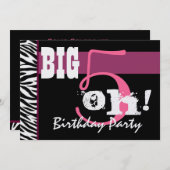 50歳の誕生日パーティー-ビッグ5 Ohピンクゼブラメタリック 招待状 (正面/裏面)