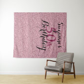 50歳の誕生日パーティー ピンクのグリッターでお祝い どんな年齢でもOK タペストリー (インサイチュ(横))
