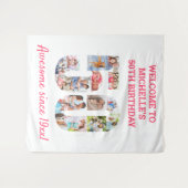 50歳の誕生日パーティー ピンクの写真コラージュ背景 タペストリー (正面(横))